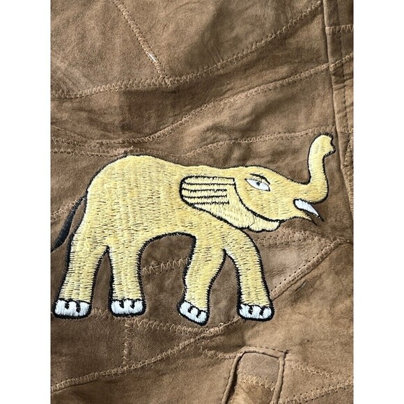 The African Star Long Suede Leather Coat Belted Embroidered Elephants XL Vintage - Picture 15 of 16